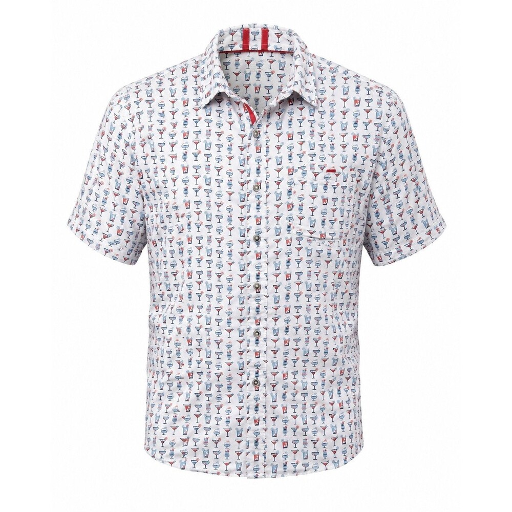 Age of Wisdom 100% Modal Button Front Shirt Size L Cocktail Print Short Sleeve